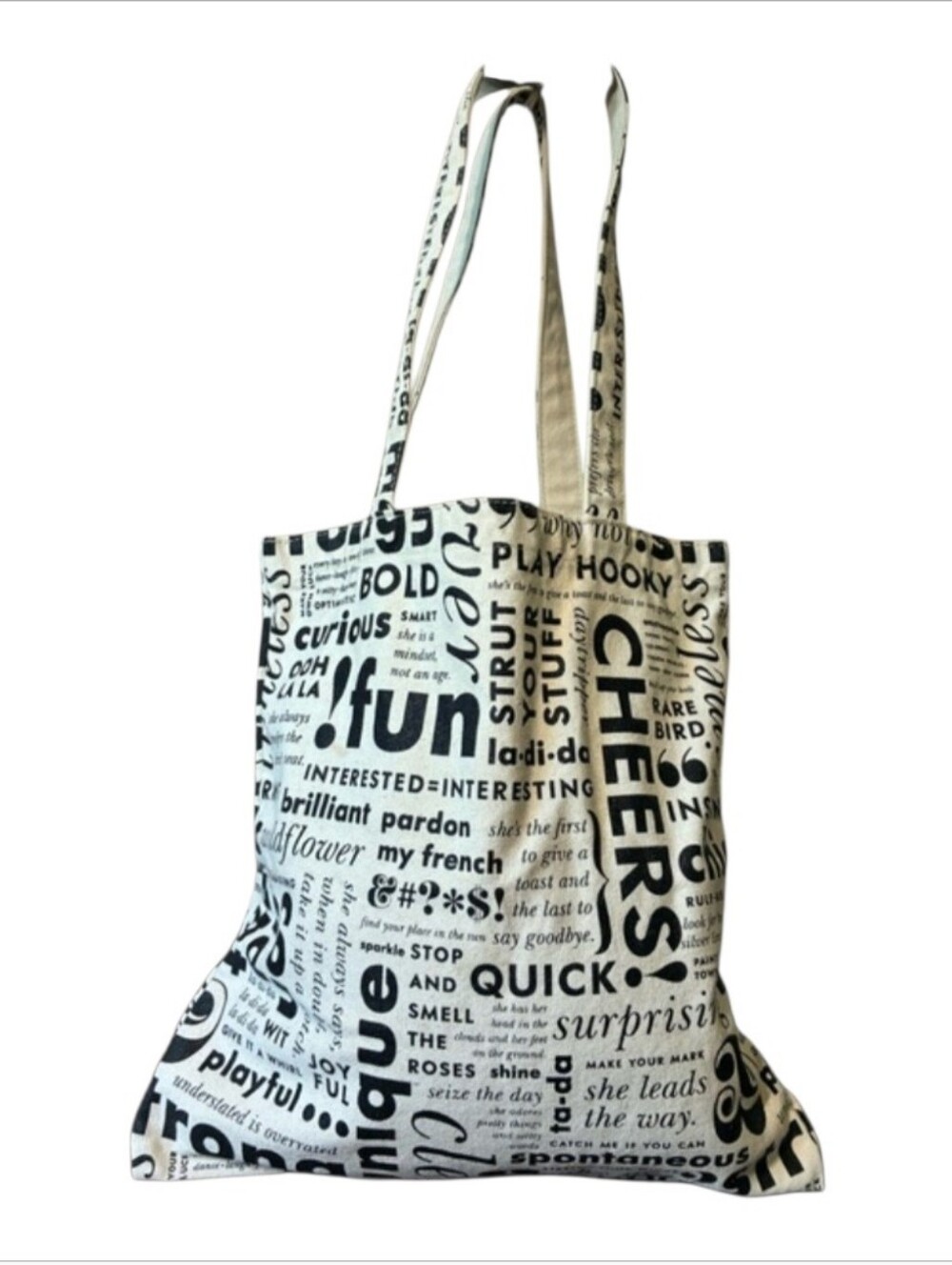 Kate Spade NWOT Canvas Newspaper Print Canvas Tote Bag in White and Black - Picture 2 of 4